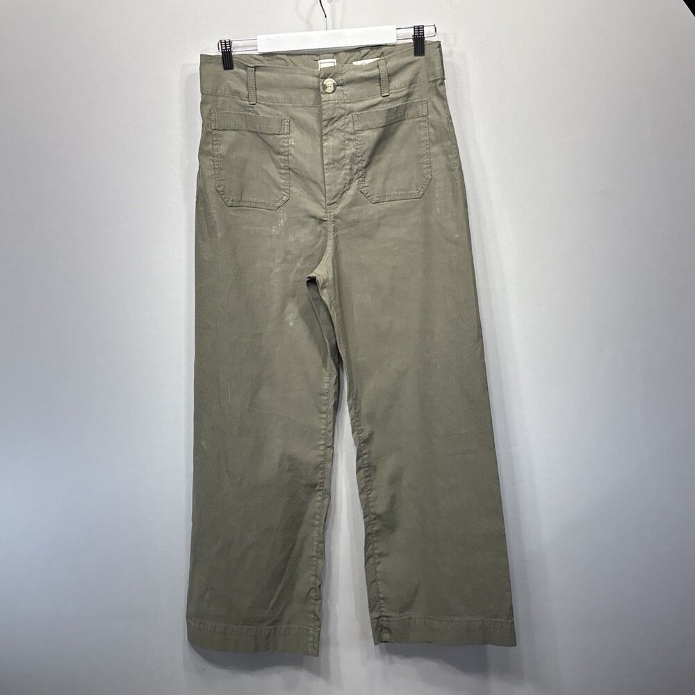 Maeve Anthropologie The Colette High Rise Wide Leg Crop Pants Green 31 Stretch